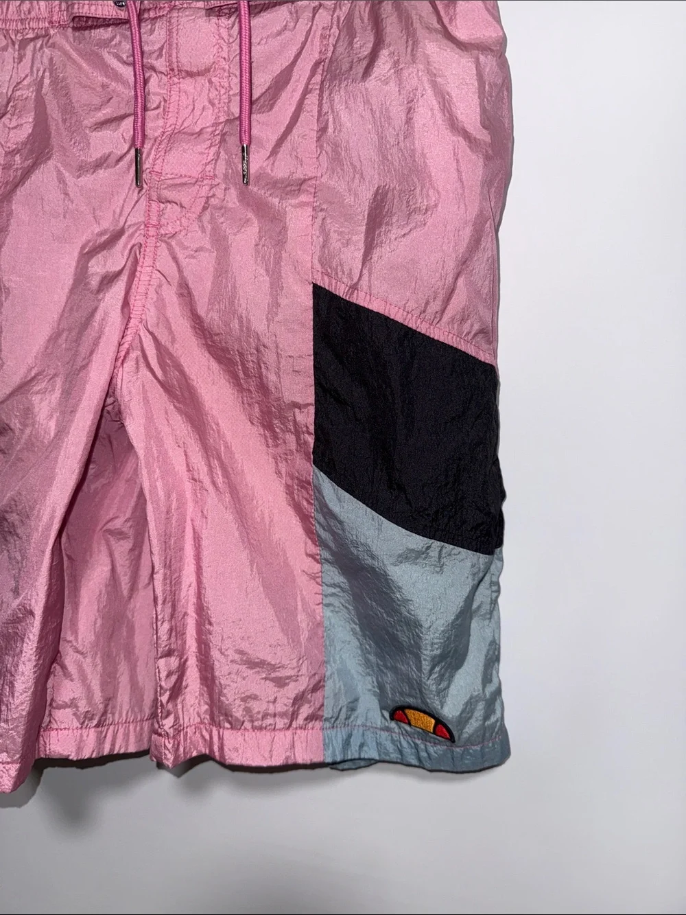 ellesse Mens Pink Colorblock Swim Trunks Retro Athletic Shorts Small